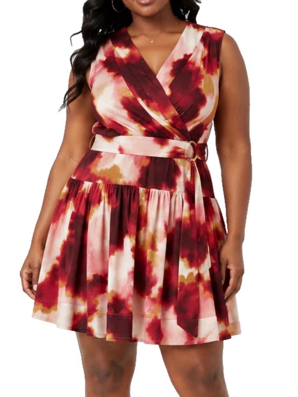Ann Taylor Burgundy and Pink Tie-Dye Wrap Mini Dress